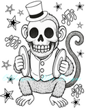 Cymbal Monkey Top Hat Circus Art Print - B&W Original
