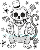 Cymbal Monkey Top Hat Circus Art Print - B&W Original