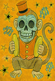Cymbal Monkey Top Hat Circus Art Print - Tangerine