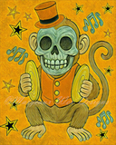 Cymbal Monkey Top Hat Circus Art Print - Tangerine