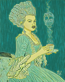 Victorian Lady's Tea Time Art Print - Aqua Dream Variant