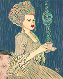 Victorian Lady's Tea Time Art Print - Blue Variant