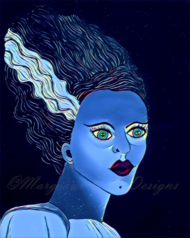 Classic Bride of Frankenstein Art Print - Sapphire