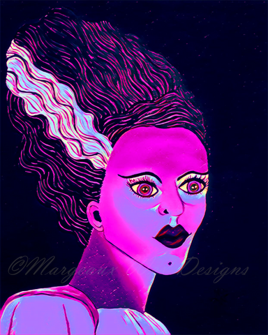 Classic Bride of Frankenstein Art Print - Fuscia