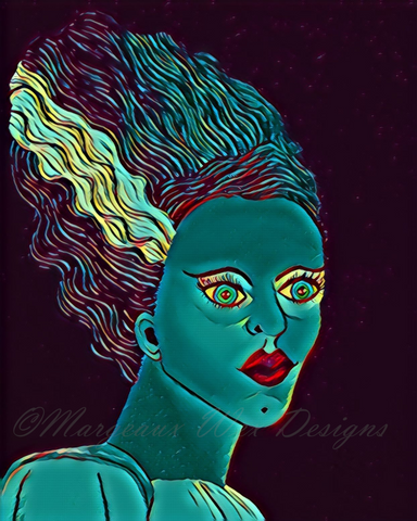 Classic Bride of Frankenstein Art Print - Grave Glow