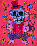 Cymbal Monkey Top Hat Circus Art Print - Fuscia