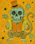 Cymbal Monkey Top Hat Circus Art Print - Tangerine