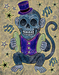 Cymbal Monkey Top Hat Circus Art Print - Violet Smoke