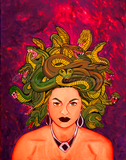 Medusa Self Portrait Art Print In Lava Red