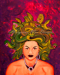 Medusa Self Portrait Art Print In Lava Red