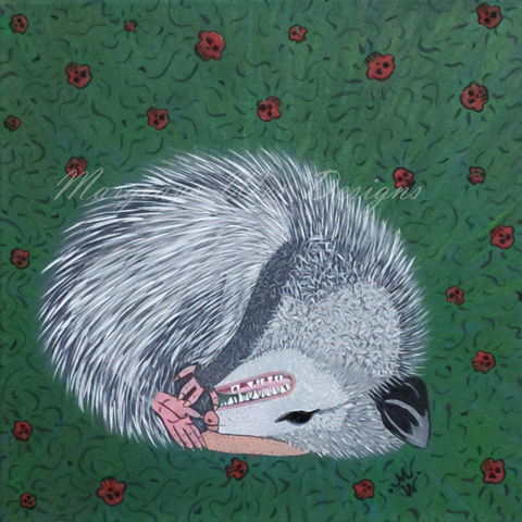 Opossum ( Possum ) with Skullberries Art Print From The Critters Series