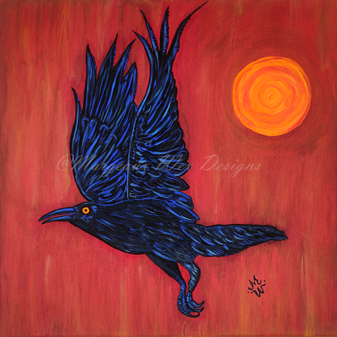 Raven with Blood Moon Art Print From The Critters Series