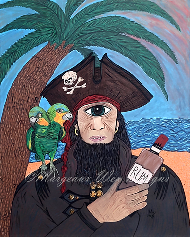Cyclops Pirate With Conjoined Parrot Art Print Inspired by Pirates, Parrots, and Rum