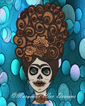 Frida Sugar Skull Blue Bubble Art Print