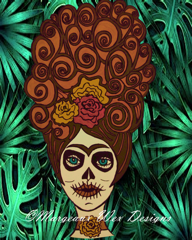 Frida Sugar Skull Palm Leaves Art Print