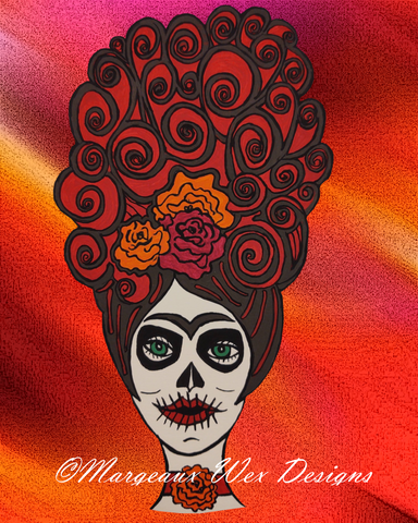 Frida Sugar Skull Orange Mist Art Print