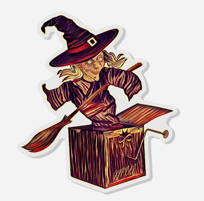 Witch Jack In The Box Acrylic Pin - Sepia Color