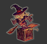 Witch Jack In The Box Acrylic Pin - Sepia Color