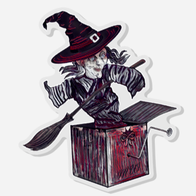 Witch Jack In The Box Acrylic Pin - Wine Color