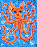 Octopuss Art Print Inspired by Cats, Octopus, and Bubbles
