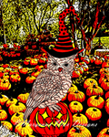 Witch Owl In Pumpkin Patch Art Print Inspired by Witches, Owls, and Pumpkins