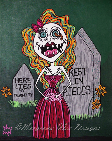 Rest In Pieces Art Print Inspired By Zombies, Voodoo Dolls & Cemeteries