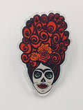 Sugar Skull Acrylic Pin Inspired by Frida Kahlo and Dia De Los Muertos