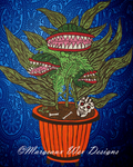 Venus Fly Trap Art Print In Blue Paisley Inspired by Man Eating Plants